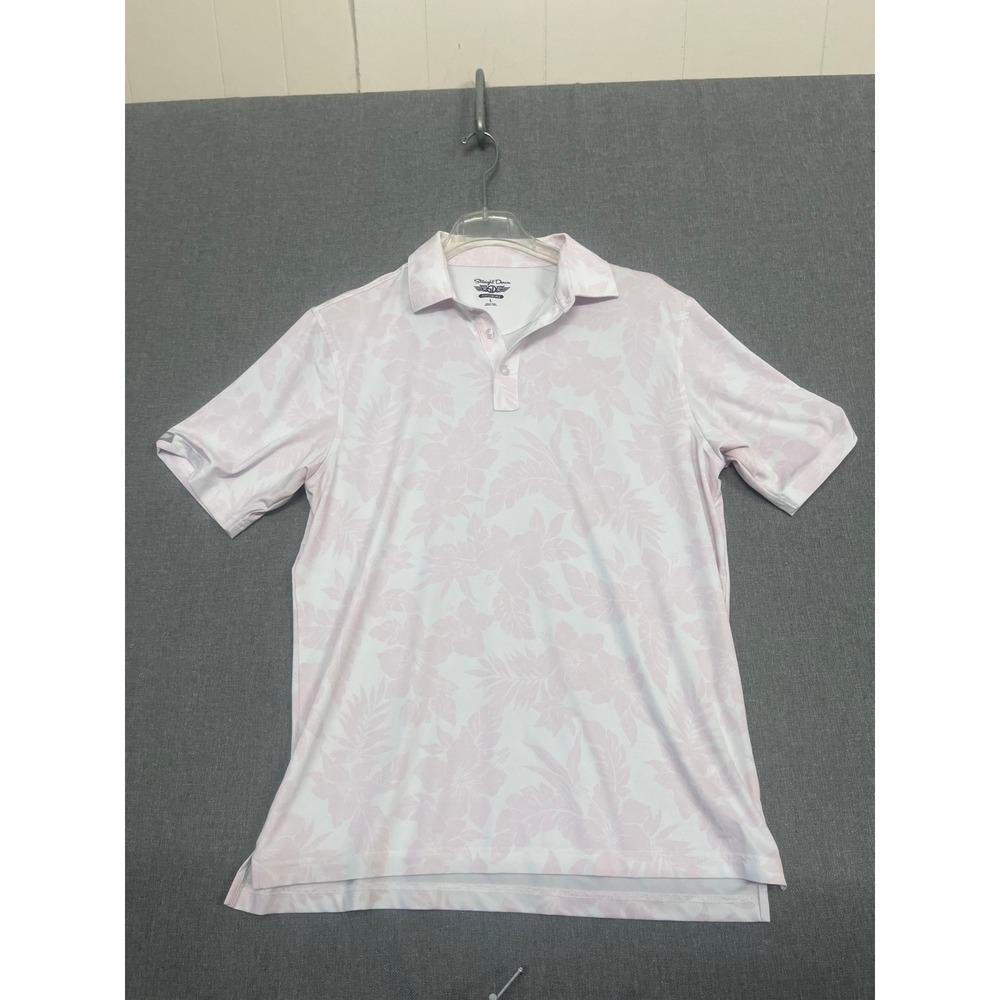 Straight Down Performance Mens Large Pink White Floral Tropical Golf Polo Shirt